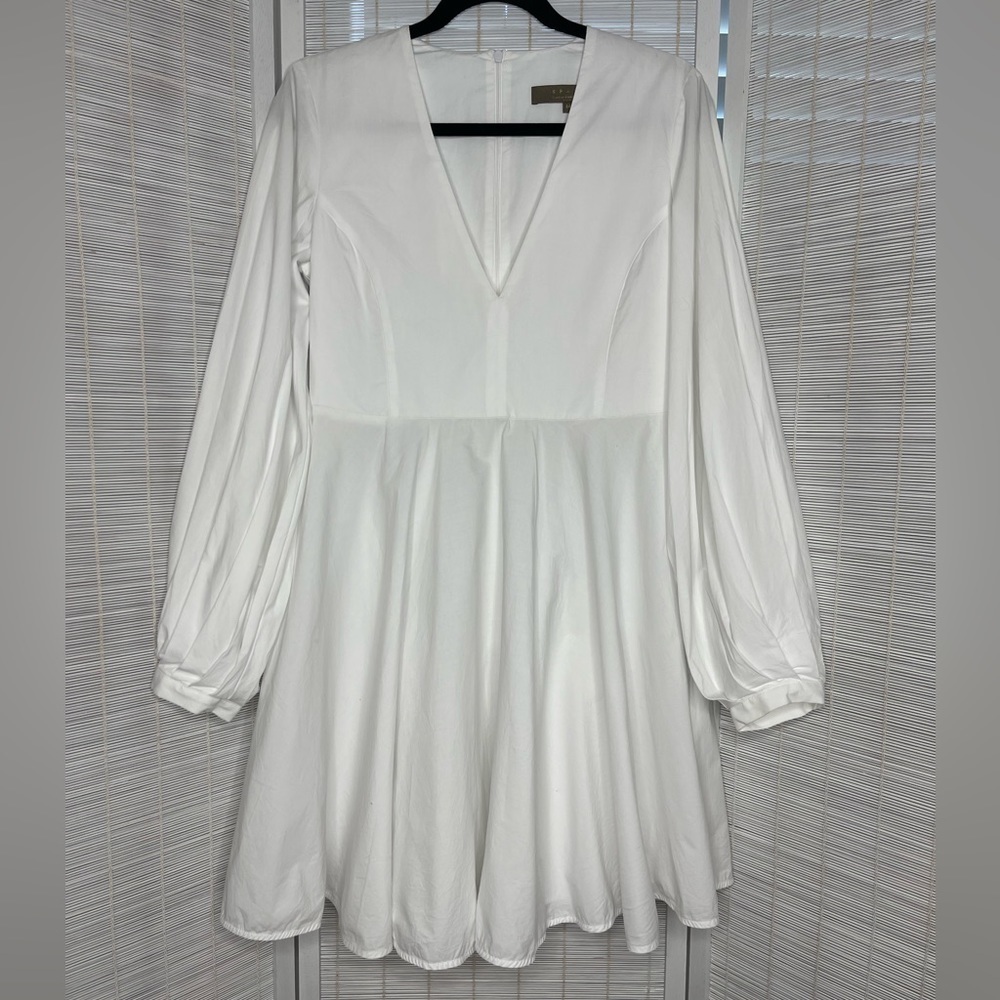 Space Simona Corsellini White Puff Sleeve V Neck Cotton Mini Dress Size 8